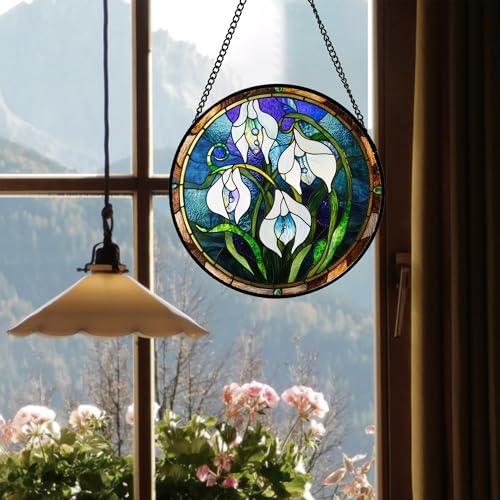 White Lily Stained Glass Window Hanging Suncatcher Gifts for Women 7.8" (7.8x7.8 IN)