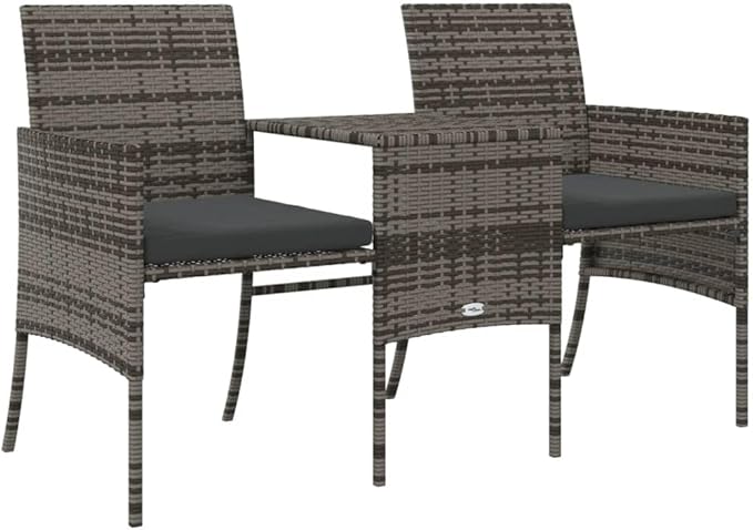 Grey 2 Seater Garden Sofa Set with Tea Table and Footstools PE Rattan Outdoor Patio Furniture for Balcony Terrace and Backyard
