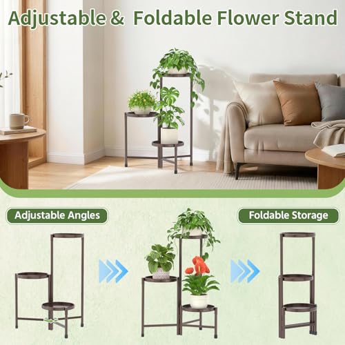Plant Stand Indoor with 10 Inch Large Metal Tray (Antique Bronze / 3 Tier)