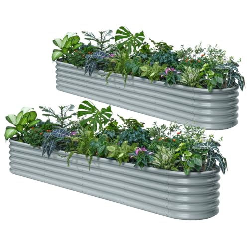 2 Pcs 10x2x1.5ft Galvanized Raised Garden Bed (Gray / 10x2x1.5ft)
