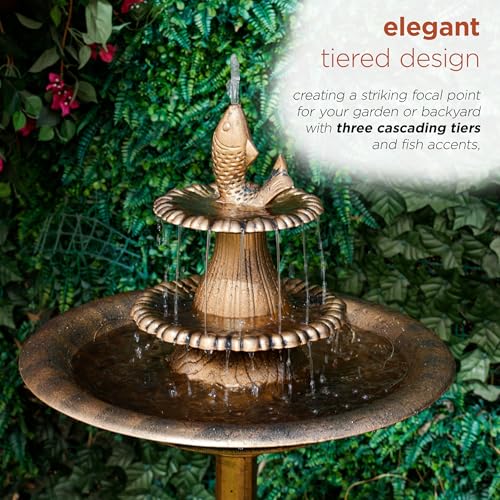 40" Tiered Pedestal Fish Fountain Birdbath (Gold)