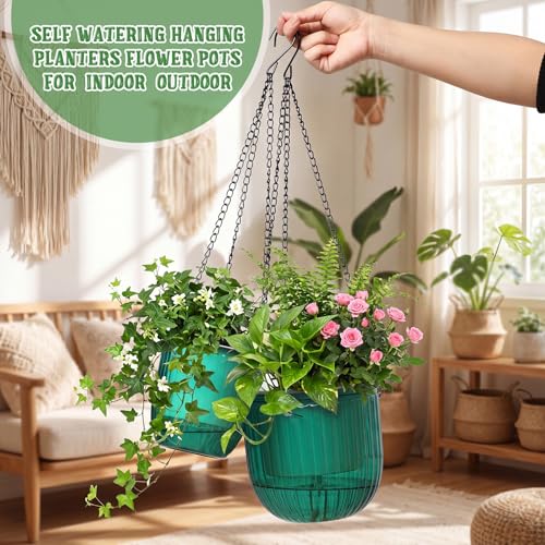 2 Pcs 6.5'' 4.5'' Hanging Self Watering Pot for Indoor Plant (Emerald / 6.5'' 4.5'')