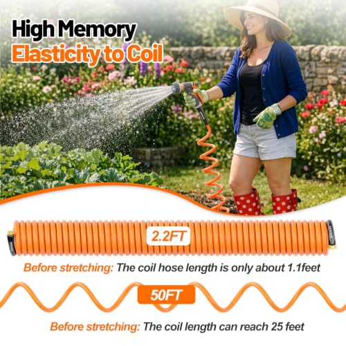 Hot Cold Garden Water Coil Hose 50 ft x 1 (50FT)