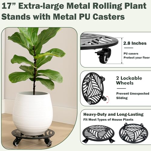 1 Pack Metal Plant Caddy with Wheels 17 inches Heavy (17")