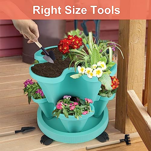 Stackable Vertical Garden Planter with Wheels (Teal / 5Tier-1 Pack)