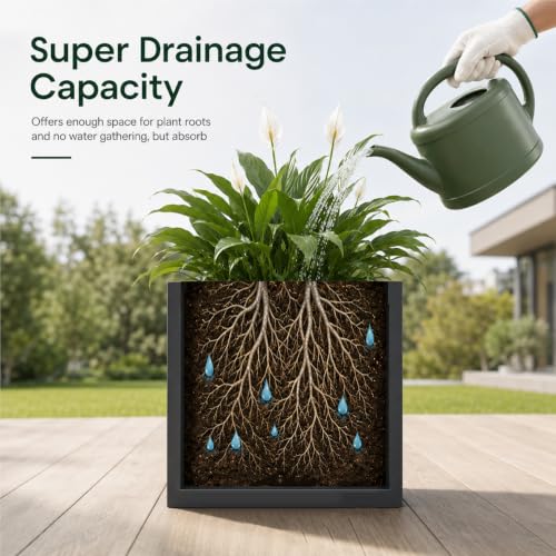 Galvanized Steel Metal Square Planter for Indoor Outdoor 1Set (Black / 13.8"H×13.8"W×13.8"L)