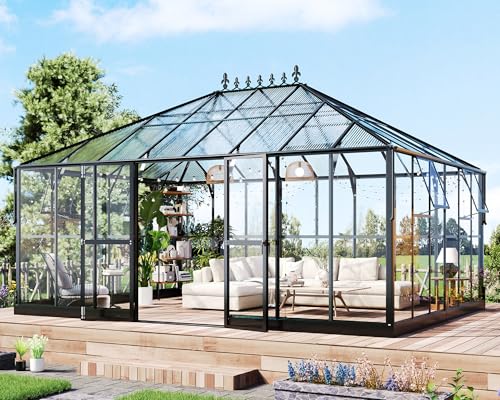 16x12x9.5 FT Pavilion Styled Greenhouse with Clear Panels & 4 Vents (16x12x9.5 FT)