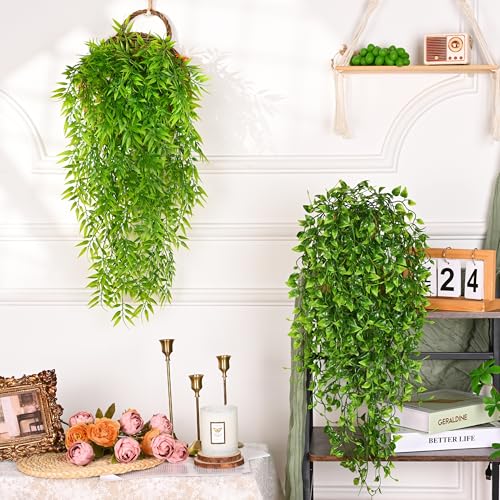 4Pcs Artificial Hanging Plants (Willow Leaves Vines / 4Pcs Plants)