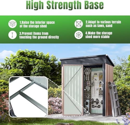 5x3 FT Shed Outdoor Storage Shed with Base (Brown / 5'x3')