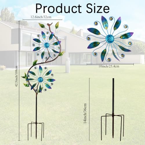 Wind Spinner for Yard and Garden Windmill Outdoor Metal Kinetic (13-Blue)
