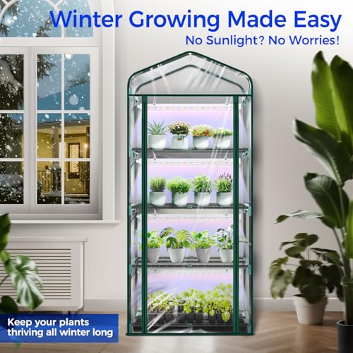 Indoor Greenhouse with Grow Light (Transparent / 4 Tier with Grow Light)