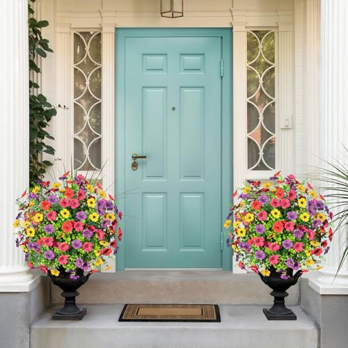 23.6" Artificial Boxwood Topiary Ball Trees with Flowers Set of 2 (Mix)