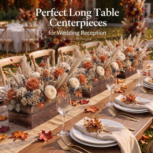 12 Set Wood Rectangle Boxes 12x4 Inch Rustic Planter with Liner (12x4 Inch)