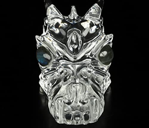 5.0" K9 Crystal Carved Crystal Dragon Skull with Labradorite Eyes.2327 (4.6" K9 Crystal Dragon 8)