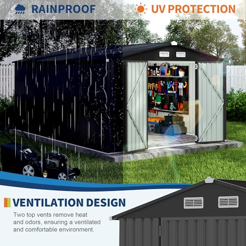 10X14 FT Metal Storage Sheds Outdoor (Gray / 10x14FT)