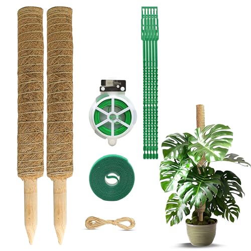 26.5" (2 Pack -16") Stackable Moss Pole for Monstera Plant Support | Moss Pole Sticks for Indoor Plants | Bamboo Plant Stakes,Climbing,Potted,Pothos| Philodendron & Creepers with Tie Accessory (16 Inches - (2 PCS))