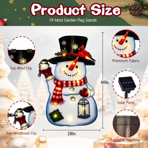 28x40 Lighted Christmas Snowman Garden Flag (Smiling Snowman-Warm white-28x40 / 28×40inch)