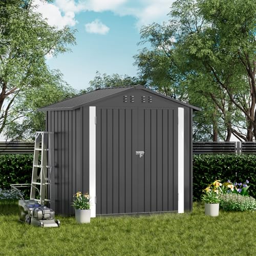Outdoor Storage Shed Metal Garden Tool House Lockable (Gray / 6'*4')