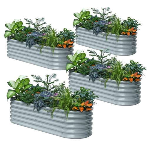 4 Pcs 6x2x1.5ft Galvanized Raised Garden Bed (Gray / 6x2x1.5ft)