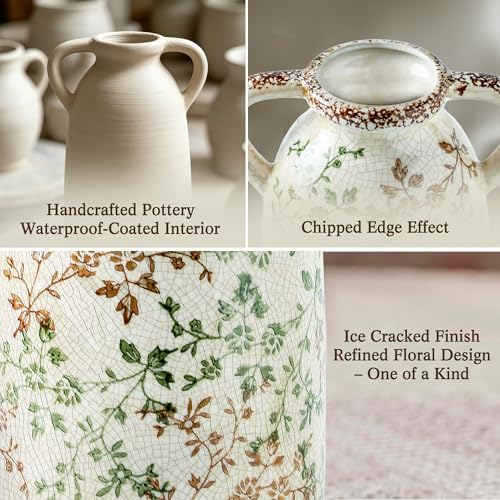 11.2" Rustic Ceramic Vase (06-green and Beige-11.2 in)