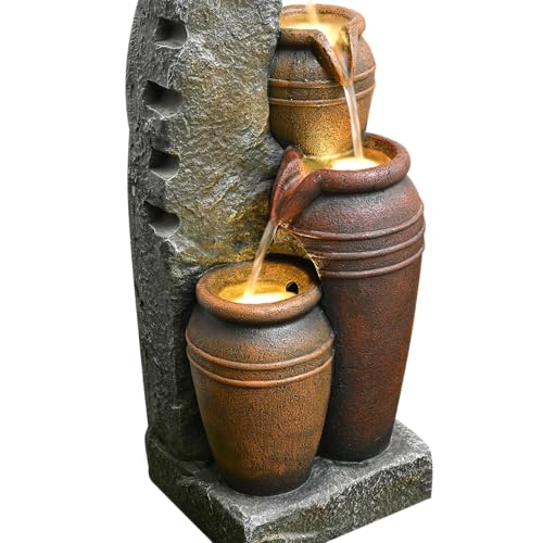 34'' Outdoor Garden Water Fountain with Lights (Brown 34in)