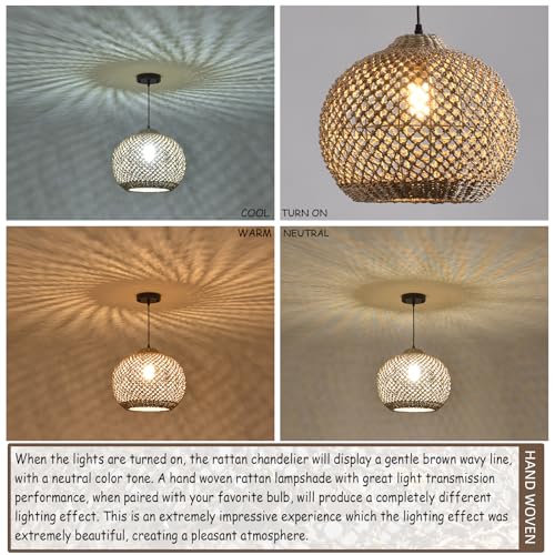 13.79" Rattan Pendant Light Fixture Farmhouse Seagrass Chandelier (1-Light 13.79 inch)