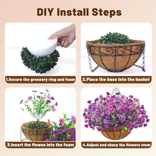 2 Set Artfiticial Hanging Flowers with Basket & Foam Outdoor (Purple Lotus / 2 Pcs)