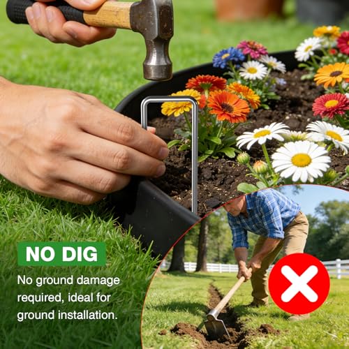 4in Tall 66ft Landscape Edging Kit with 100pcs Metal Spikes (Black / 4in*66ft)