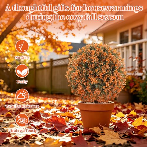 Artificial Boxwood Topiary Ball Trees with Ground Spike (Fall Boxwood)