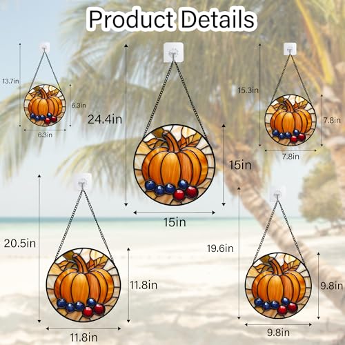 Pumpkin Berry Harvest Stained Glass Window Hanging Suncatcher Gifts 12"