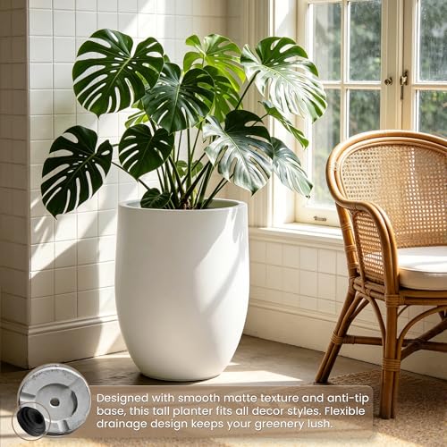 Large Round Bullet White Concrete Planter 21.7" Tall (White / 21.7" h)