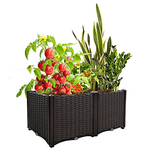 Raised Garden Beds Planters for Outdoor Plants Box Plastic Elevated Garden Bed Kit for Vegetables Flowers Herbs in Backyard Patio Balcony (31.5"(l)x16"(w)x15"(h)/Brown)