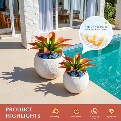 2-Pack 13.8-Inch Red Artificial Agave Plants, UV Resistant Fake Outdoor Succulents and Lifelike Faux Greenery for Planters, Porch, Patio, Garden, Entryway and Indoor Home Decor (Agave15-re2)