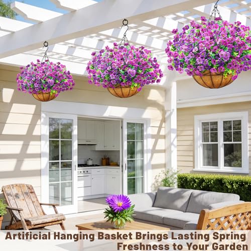 2 Set Artfiticial Hanging Flowers with Basket & Foam Outdoor (Purple Lotus / 2 Pcs)