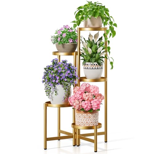 Tall Gold Plant Stand Indoor Outdoor (GoldDisk / 5-tiers)