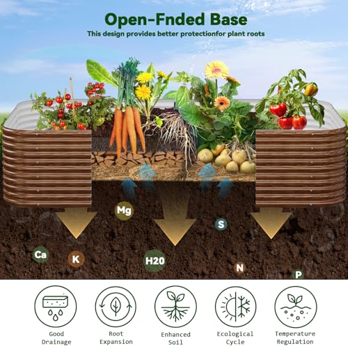 4 Pack Tall 8x4FT Brown Corrugated Galvanized Steel Raised Garden Bed Outdoor (Brown / 8x4FT)