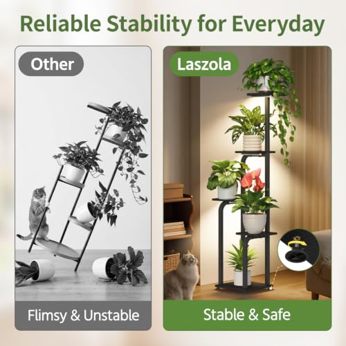 Plant Stand Shelf Tall for Indoor Corner with Lights (pitch black / 5 Tier)