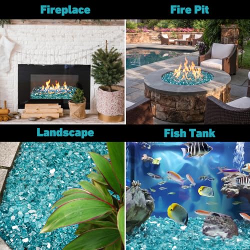 1 2 inch Reflective Fire Glass for Fireplace Fire Pit and Landscaping 10 lb High Luster Caribbean Blue (1/2 inch / Caribbean Blue)