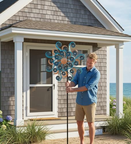 Wind Spinner Outdoor Metal Kinetic Yard Art with Stake (Shell / Large (80-89 Inch))
