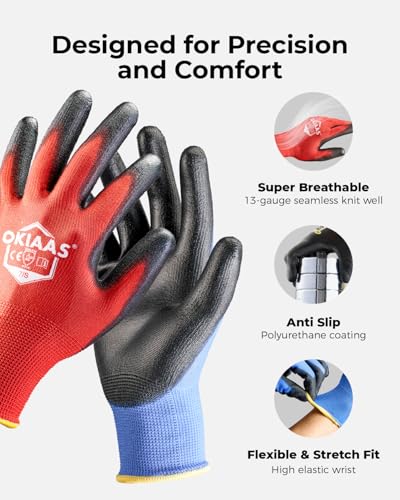 Men's Large Blue 12 Pairs Ultra Thin and Lightweight Working Gloves with Grip (12 Count)