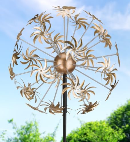 Wind Spinner Outdoor Metal Kinetic Yard Art with Stake (Dandelion / Large (80-89 Inch))
