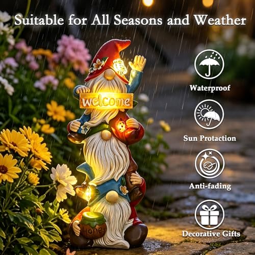 Garden Gnome Statue Solar Lights (three gnomes)
