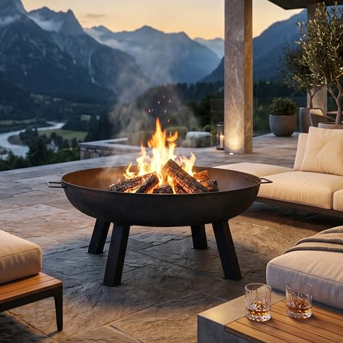 Sunnydaze Cast Iron Heavy Duty Large Fire Pit for Outside Wood Burning (Black / 34 in)