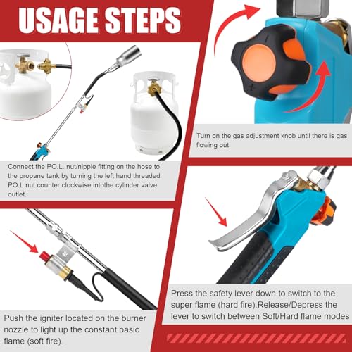 Portable Propane Torch Weed Burner Kit with Storage Bag (Blue Handle)