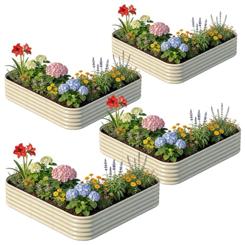 4 Pcs L Shaped Galvanized Raised Garden Bed (Beige / L-Shaped)