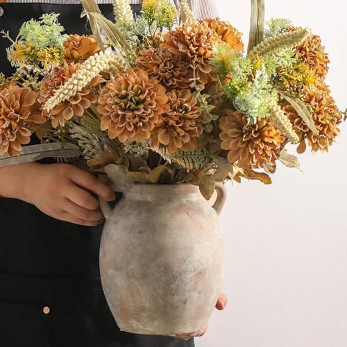 Ceramic Flower Vase 7.6 inch Farmhouse Rustic Vase Decorative Pottery Terracotta Vases for Home Decor Table Mantle Fireplace Living Room Bathroom Wedding Centerpiece