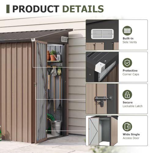 6x4 FT Lean to Outdoor Storage Shed with Sloping Roof (Brown / 4'x6')