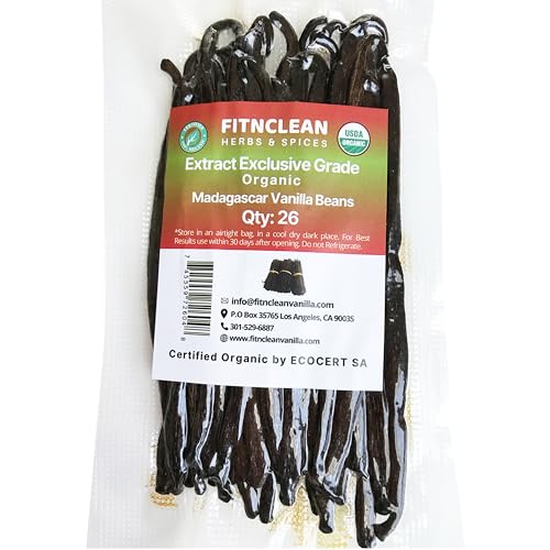 26 Organic Madagascar Vanilla Beans Extract Exclusive Grade B (26 Count)