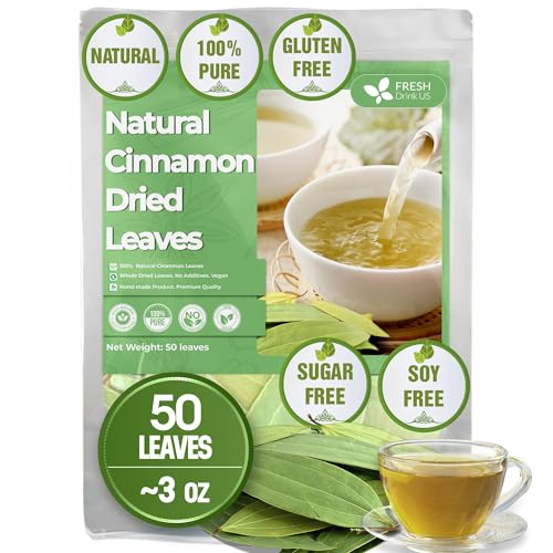50+ (3oz) Natural Cinnamon Leaves, Whole Dried Cinnamon Leaves, 100% Pure from Dried Cinnamon Leaves, Cinnamon Leaf Tea, No Additives, No Caffeine, Vegan (50 Count)