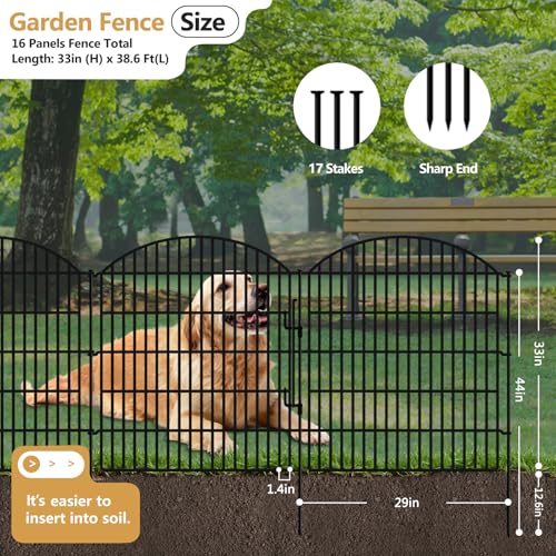 16 Panels Decorative Garden Fence with Lock (33in(H) X 38.67ft(L))